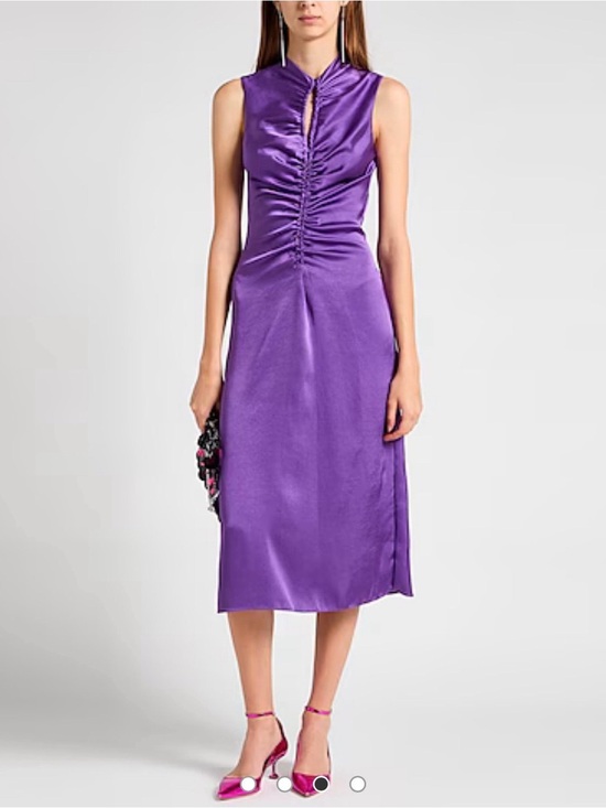 Sandro Dresses & Skirts - NWT Sandro Purple Satin Ruched Keyhole Midi Dress